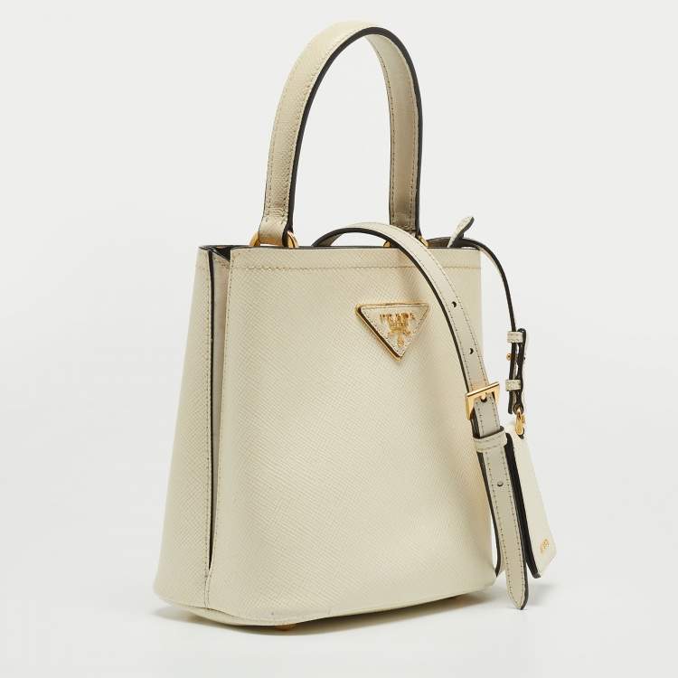 Pre Owned Prada Cream Saffiano Leather Small Panier Bag