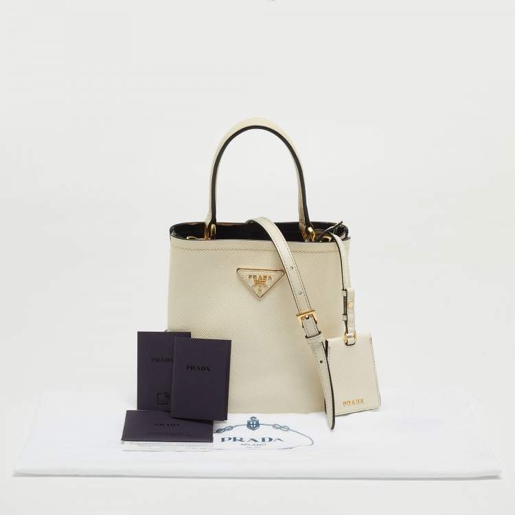 Pre Owned Prada Cream Saffiano Leather Small Panier Bag