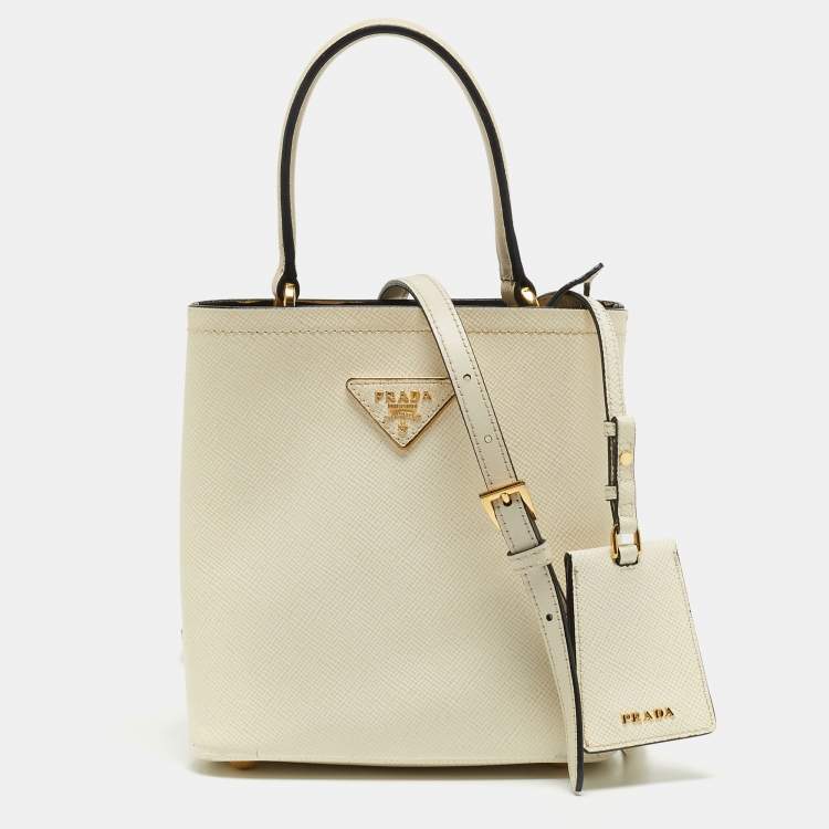 PRADA Leather Top Handle Bag White -10% OFF