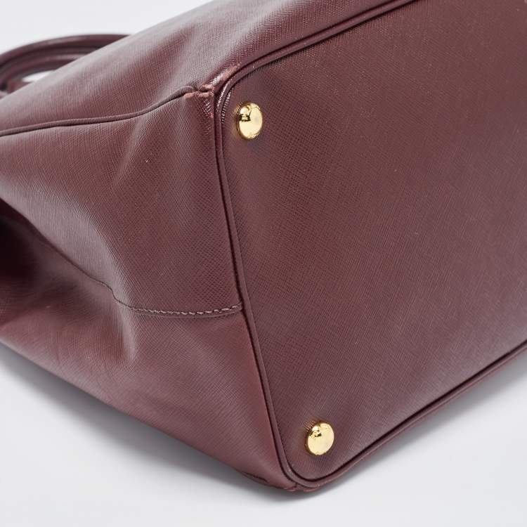Pre Owned Prada Burgundy Saffiano Leather Extra Large Double Zip Executive Tote