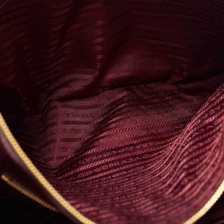 Pre Owned Prada Burgundy Saffiano Leather Extra Large Double Zip Executive Tote