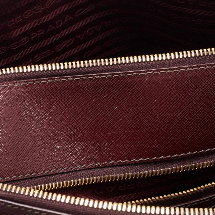 Pre Owned Prada Burgundy Saffiano Leather Extra Large Double Zip Executive Tote