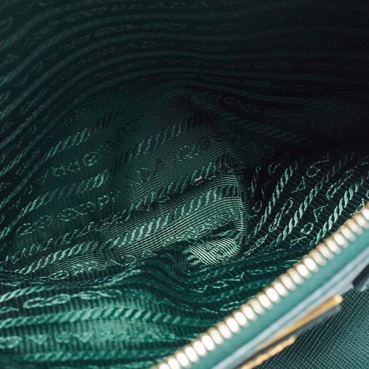 Pre Owned Prada Green Saffiano Lux Leather Small Double Zip Tote