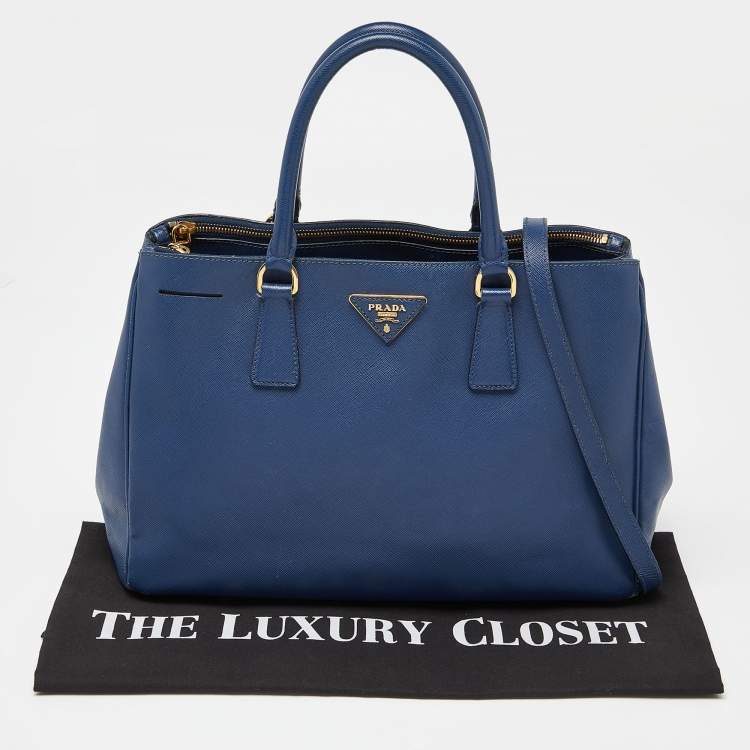 Pre Owned Prada Blue Saffiano Lux Leather Large Galleria Double Zip Tote