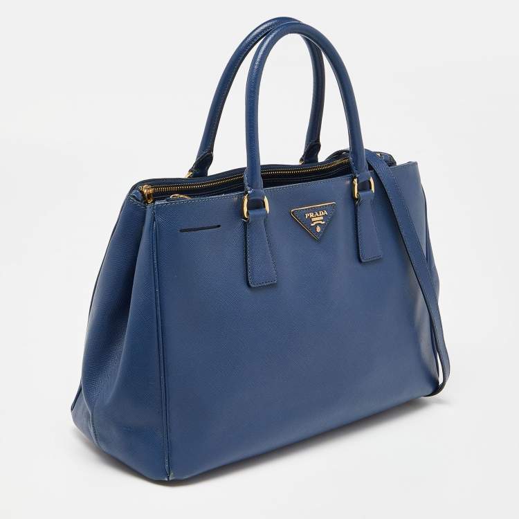 Pre Owned Prada Blue Saffiano Lux Leather Large Galleria Double Zip Tote