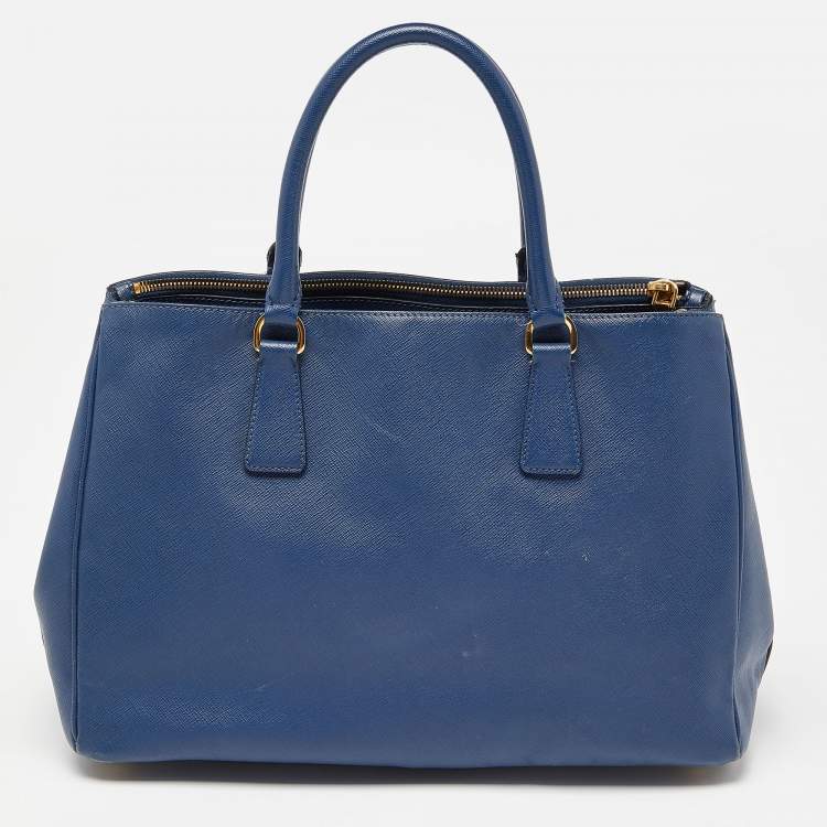 Pre Owned Prada Blue Saffiano Lux Leather Large Galleria Double Zip Tote