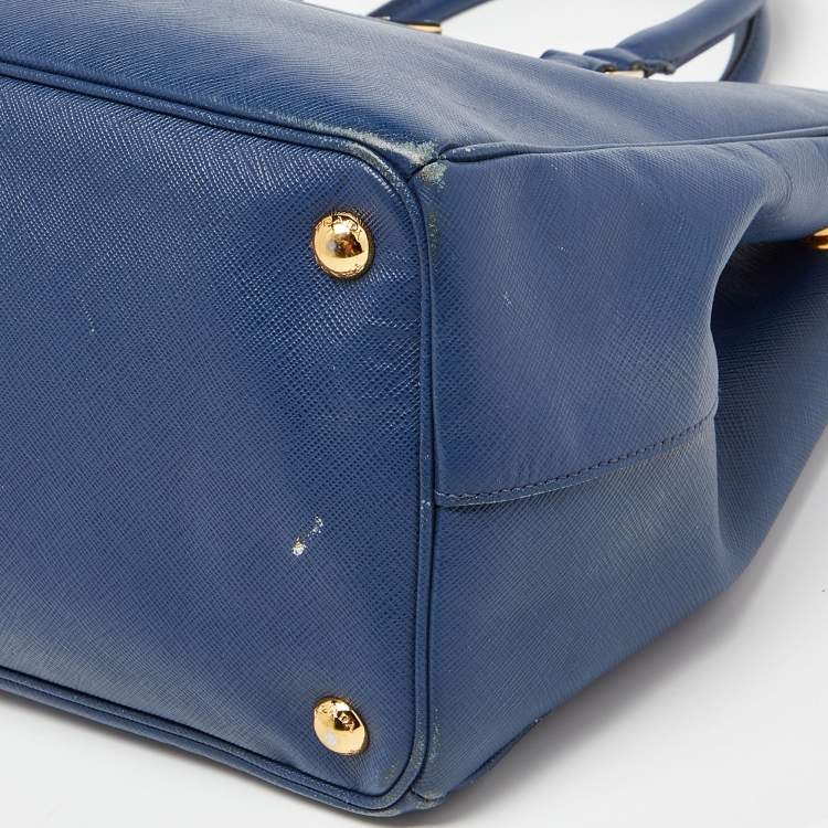 Pre Owned Prada Blue Saffiano Lux Leather Large Galleria Double Zip Tote