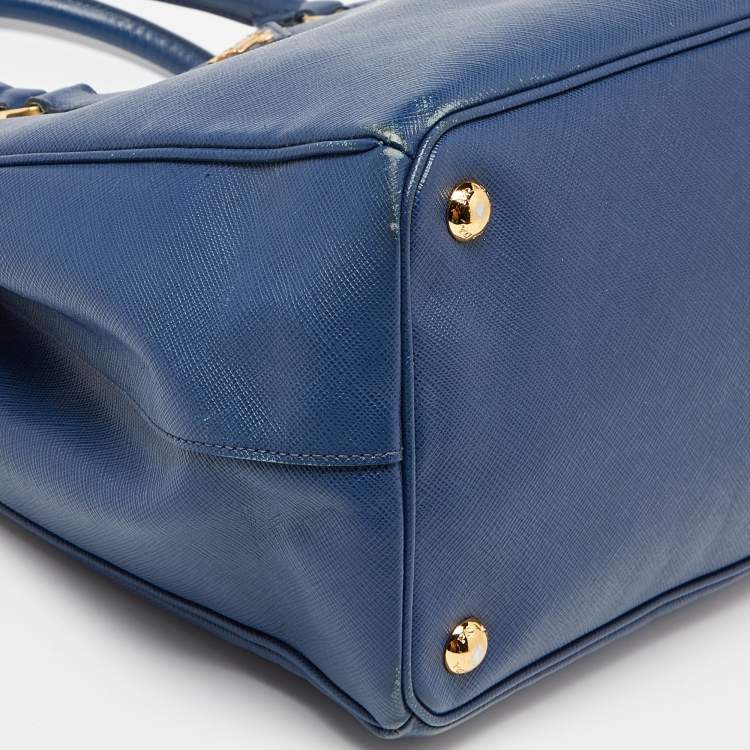 Pre Owned Prada Blue Saffiano Lux Leather Large Galleria Double Zip Tote