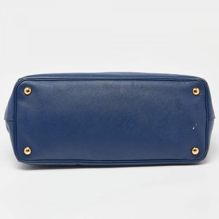 Pre Owned Prada Blue Saffiano Lux Leather Large Galleria Double Zip Tote