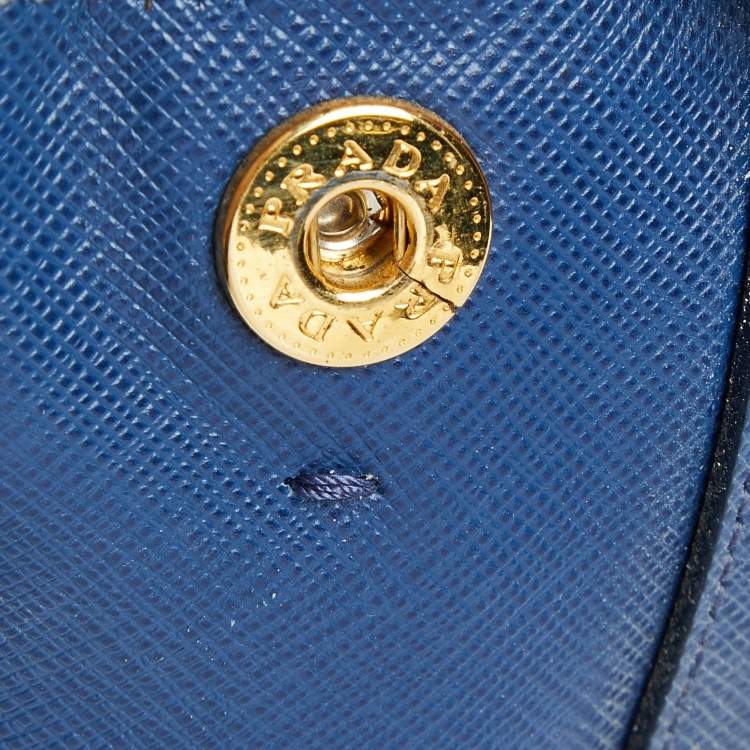 Pre Owned Prada Blue Saffiano Lux Leather Large Galleria Double Zip Tote