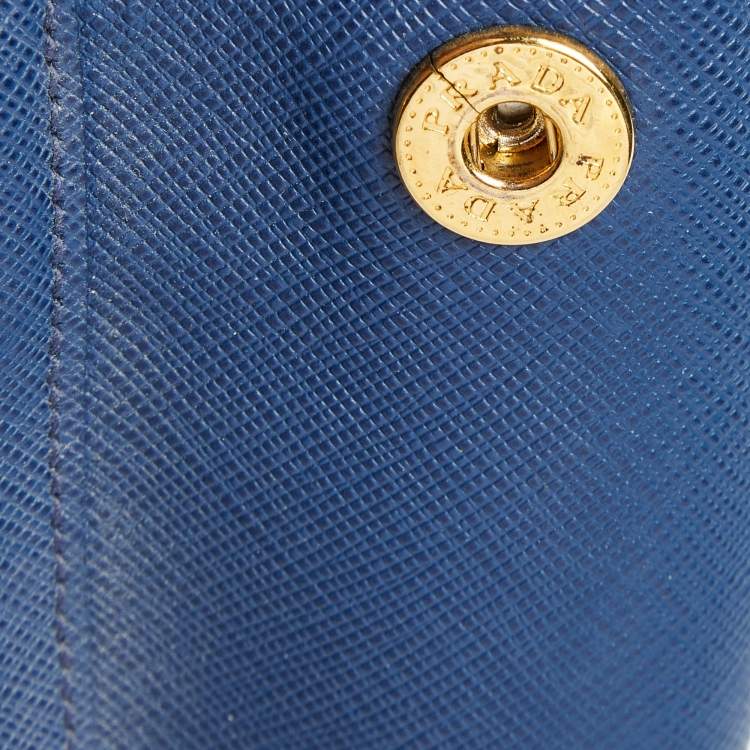 Pre Owned Prada Blue Saffiano Lux Leather Large Galleria Double Zip Tote