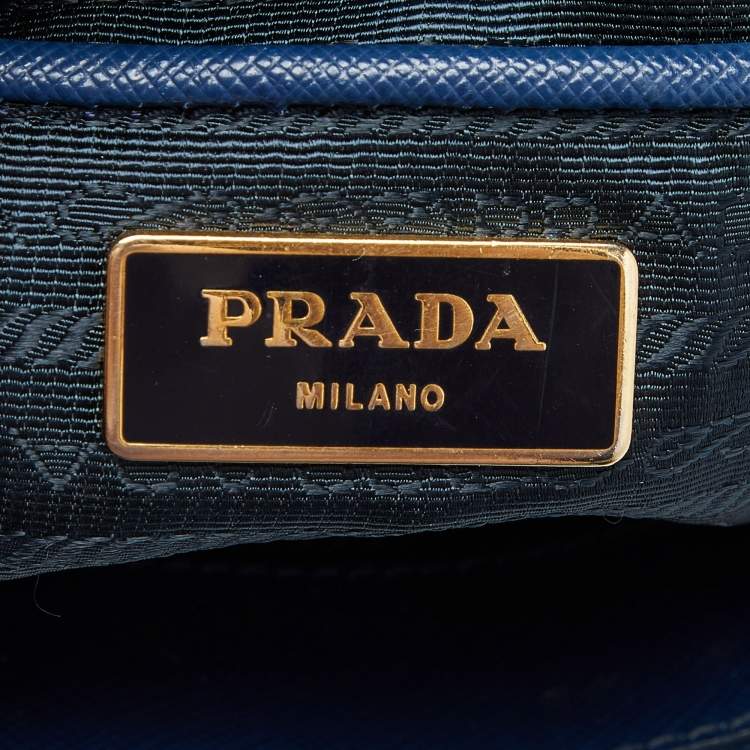 Pre Owned Prada Blue Saffiano Lux Leather Large Galleria Double Zip Tote