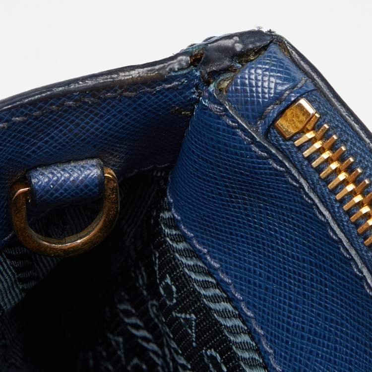 Pre Owned Prada Blue Saffiano Lux Leather Large Galleria Double Zip Tote
