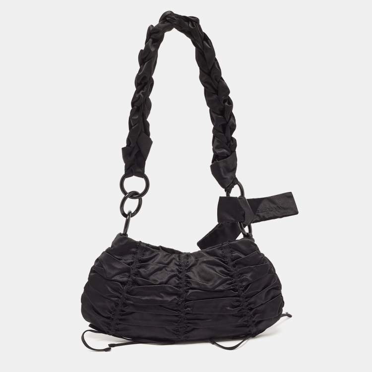 Prada Black Ruffles Bow Baguette Bag