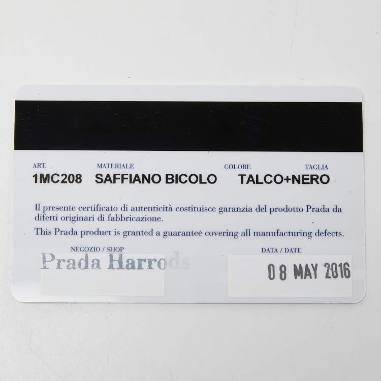 Pre Owned Prada Off White/Black Saffiano Leather Card Holder