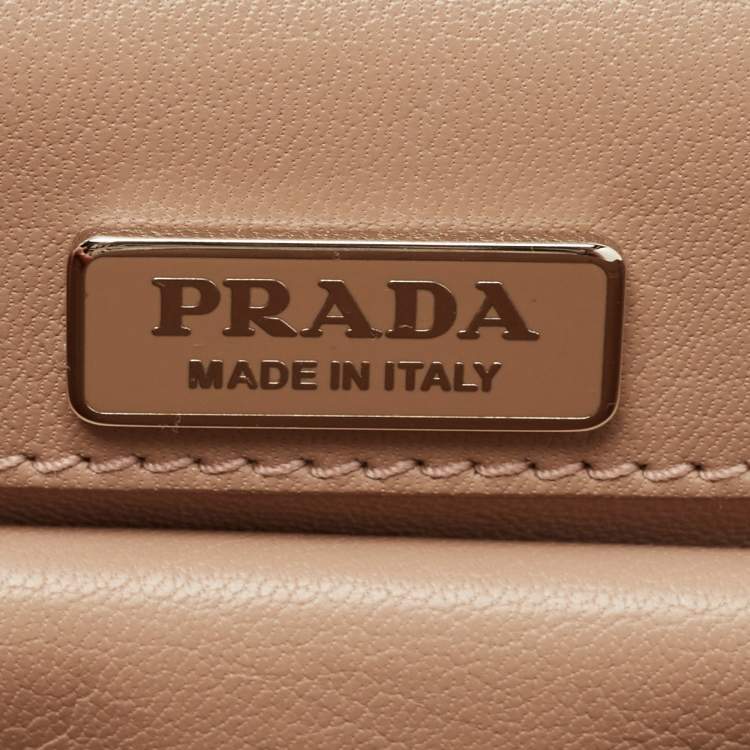 Pre Owned Prada Beige Madras Woven Leather Chain Flap Bag