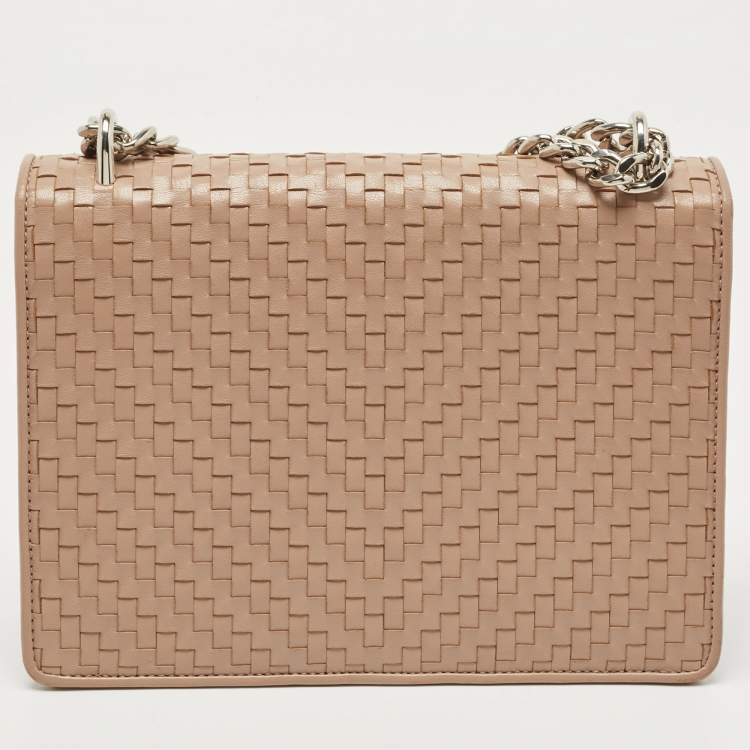 Pre Owned Prada Beige Madras Woven Leather Chain Flap Bag