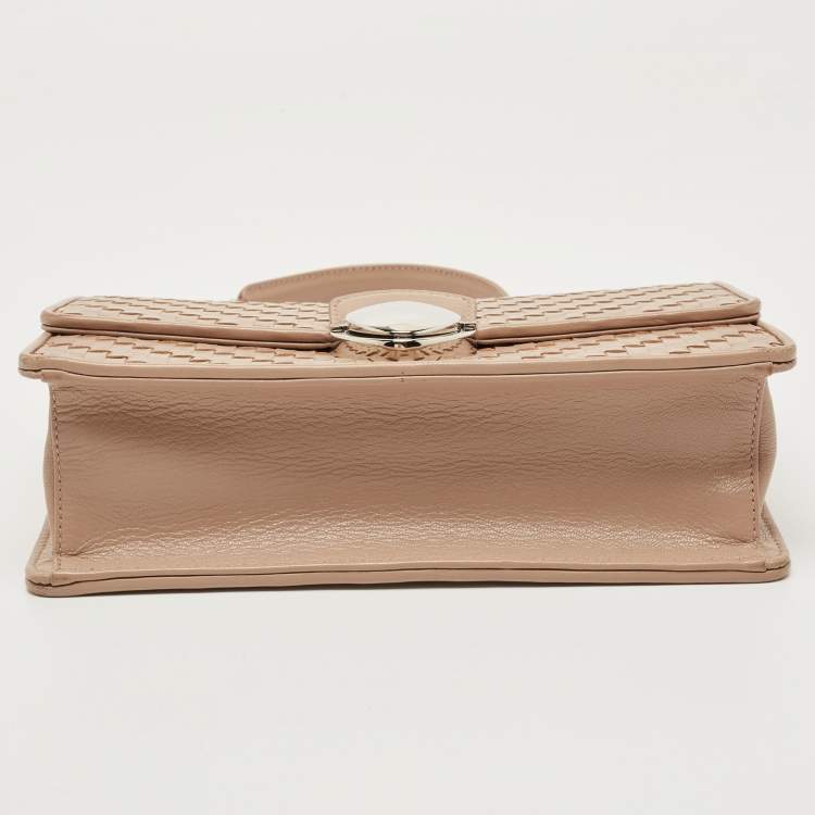 Pre Owned Prada Beige Madras Woven Leather Chain Flap Bag