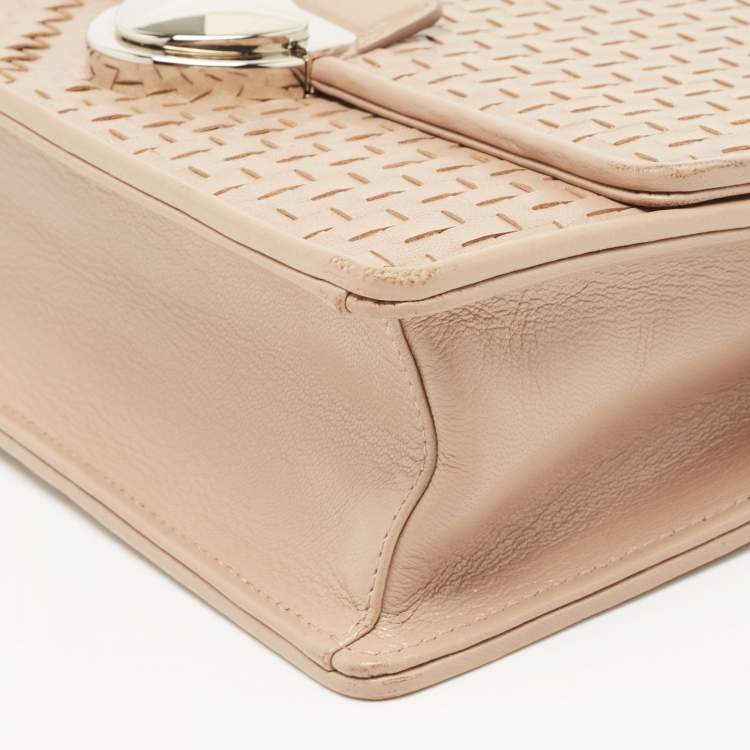 Pre Owned Prada Beige Madras Woven Leather Chain Flap Bag