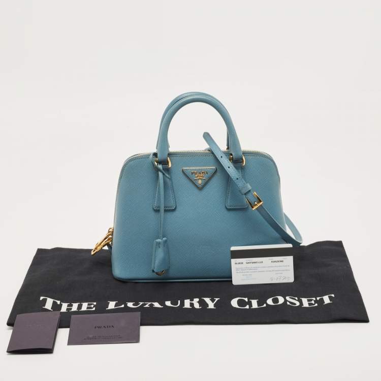 Pre Owned Prada Light Blue Saffiano Lux Leather Small Promenade Satchel