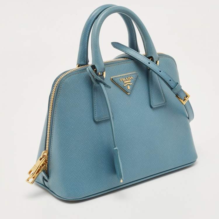 Pre Owned Prada Light Blue Saffiano Lux Leather Small Promenade Satchel