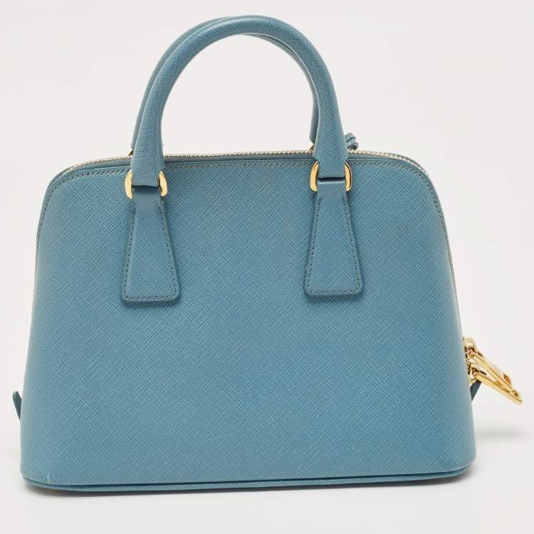 Pre Owned Prada Light Blue Saffiano Lux Leather Small Promenade Satchel