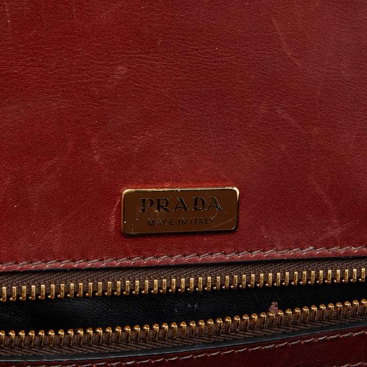 Pre Owned Prada Brown/Black Leather Animalier Cahier Flap Top Handle Bag