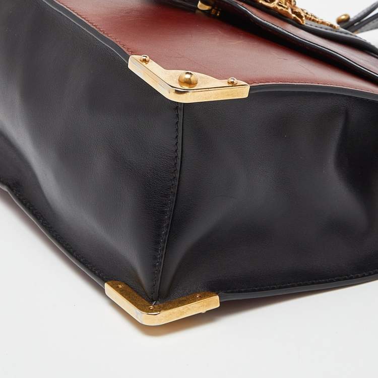 Pre Owned Prada Brown/Black Leather Animalier Cahier Flap Top Handle Bag