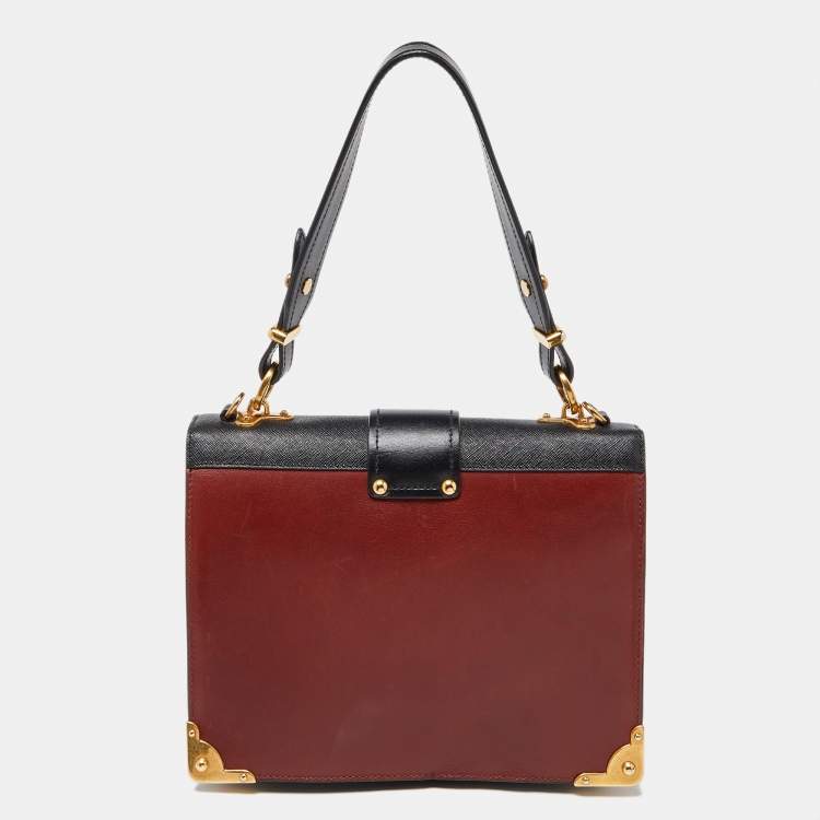 Pre Owned Prada Brown/Black Leather Animalier Cahier Flap Top Handle Bag