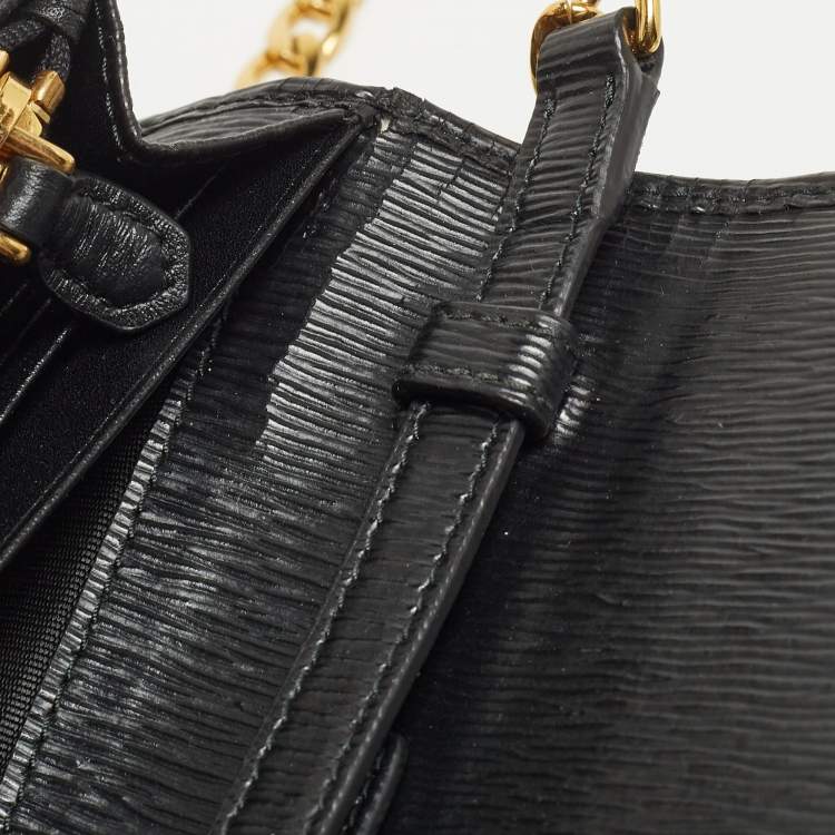 Pre Owned Prada Black Saffiano Move Leather Oro Chain Wallet On chain