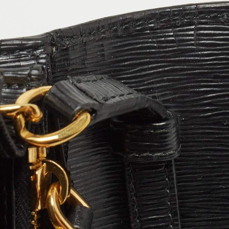 Pre Owned Prada Black Saffiano Move Leather Oro Chain Wallet On chain