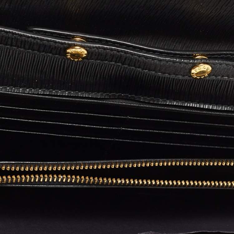 Pre Owned Prada Black Saffiano Move Leather Oro Chain Wallet On chain