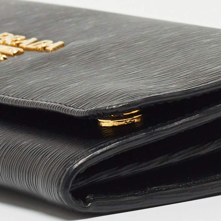 Pre Owned Prada Black Saffiano Move Leather Oro Chain Wallet On chain