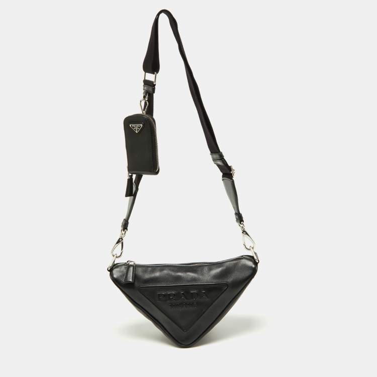 Triangle Leather Shoulder Bag in Black - Prada