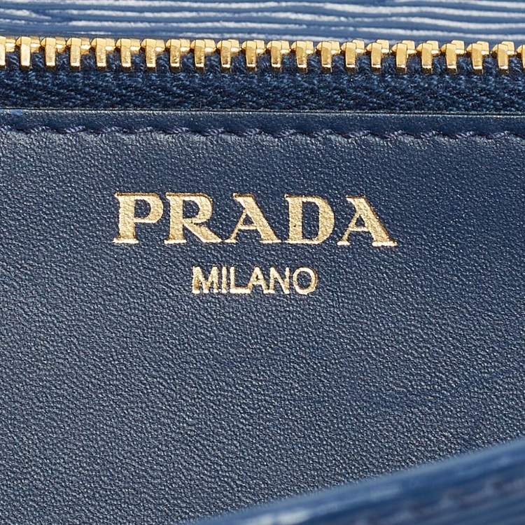 Pre Owned Prada Navy Blue Move Leather Logo Flap Continental Wallet