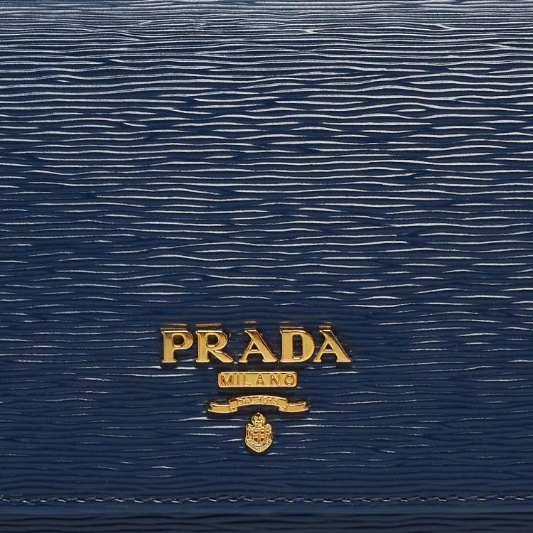 Pre Owned Prada Navy Blue Move Leather Logo Flap Continental Wallet