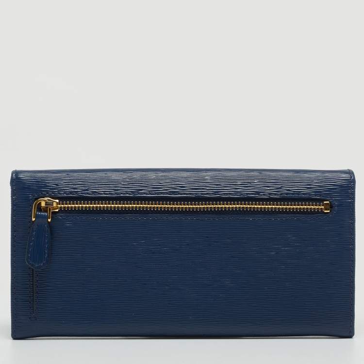 Pre Owned Prada Navy Blue Move Leather Logo Flap Continental Wallet