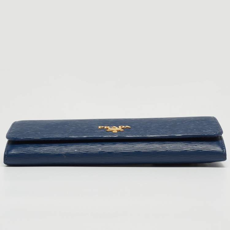 Pre Owned Prada Navy Blue Move Leather Logo Flap Continental Wallet