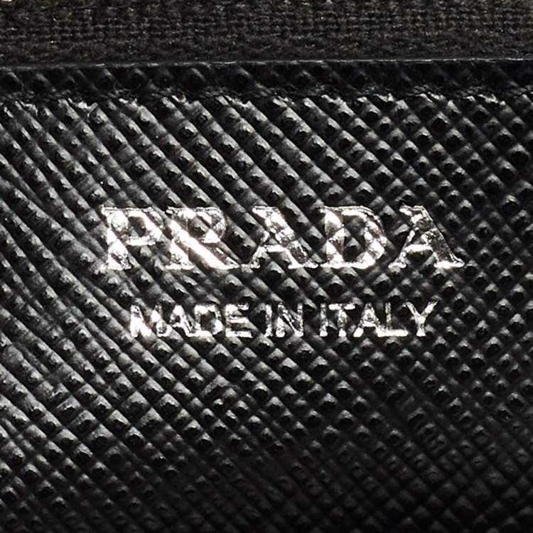 Pre Owned Prada Black Leather Palm Tree Print Flap Continental Wallet