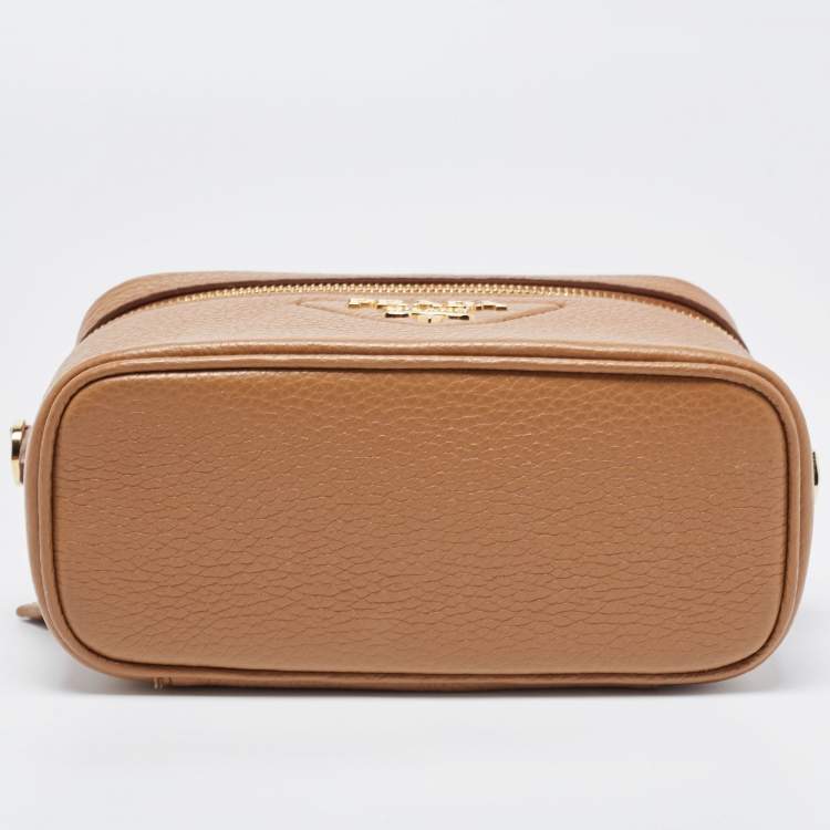 Pre Owned Prada Brown Leather Mini Vanity Top Handle Bag 
