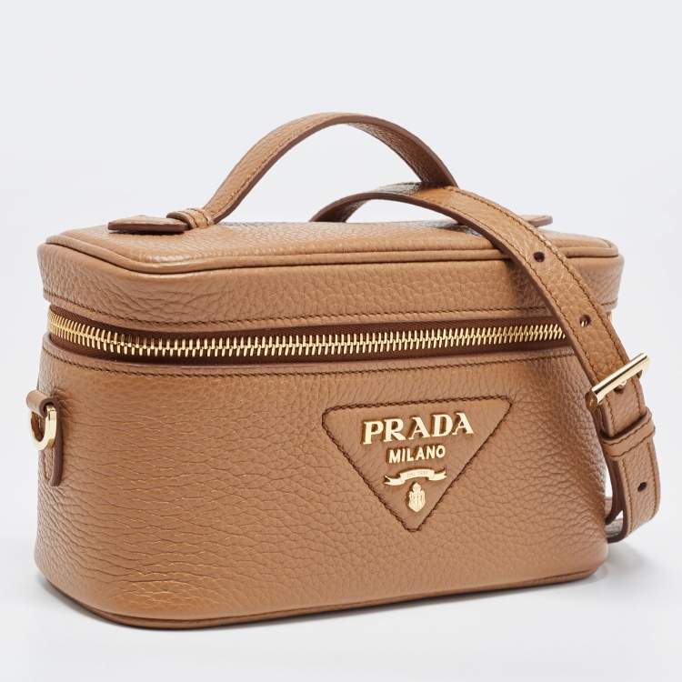 Pre Owned Prada Brown Leather Mini Vanity Top Handle Bag 