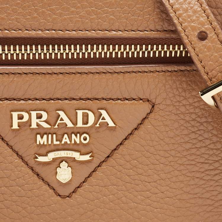 Pre Owned Prada Brown Leather Mini Vanity Top Handle Bag 