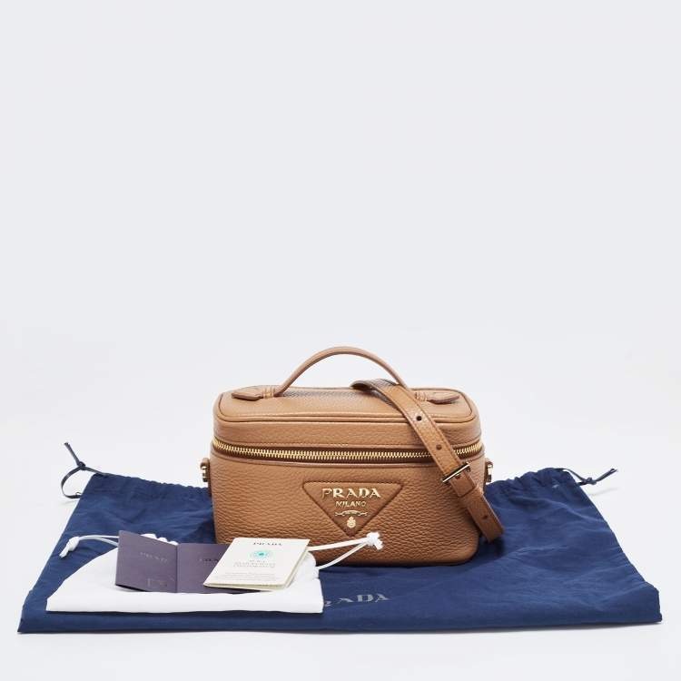 Pre Owned Prada Brown Leather Mini Vanity Top Handle Bag 