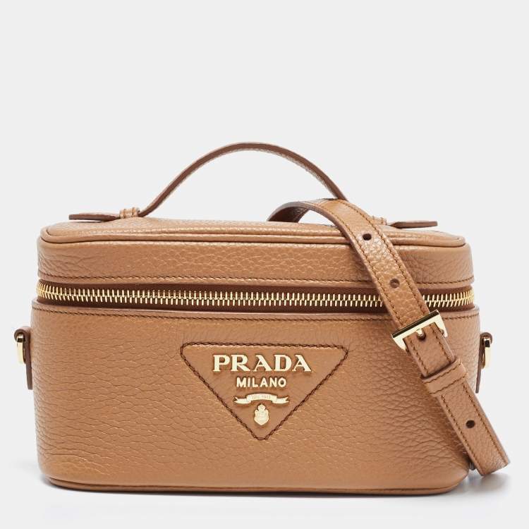 Pre Owned Prada Brown Leather Mini Vanity Top Handle Bag 