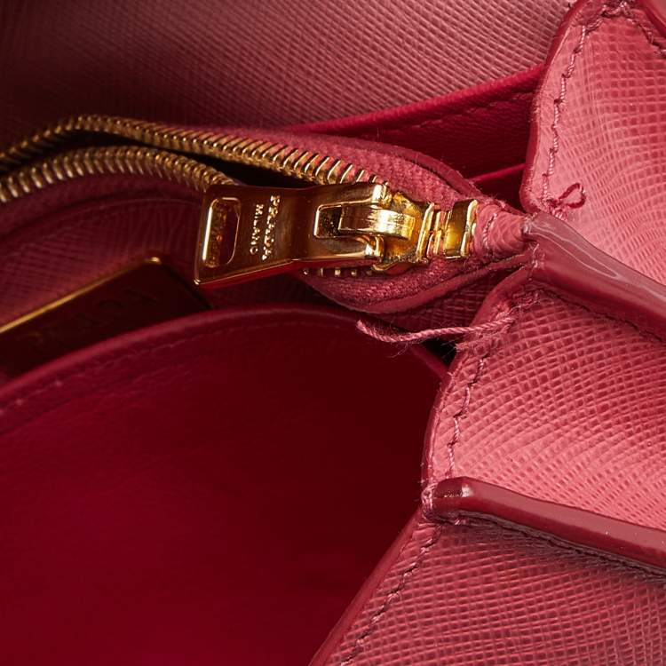 Pre Owned Prada Two Tone Pink Leather Convertible Flap Crossbody Bag