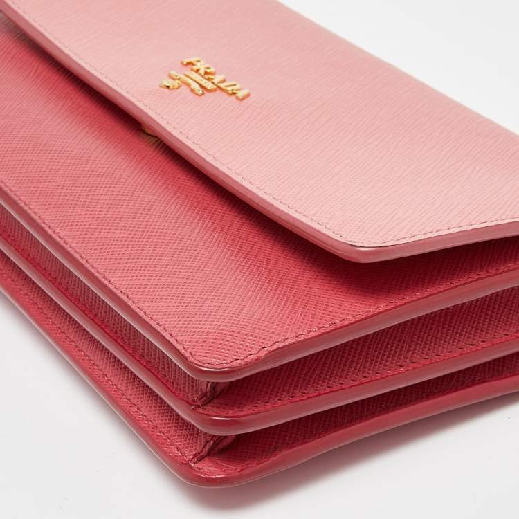 Pre Owned Prada Two Tone Pink Leather Convertible Flap Crossbody Bag