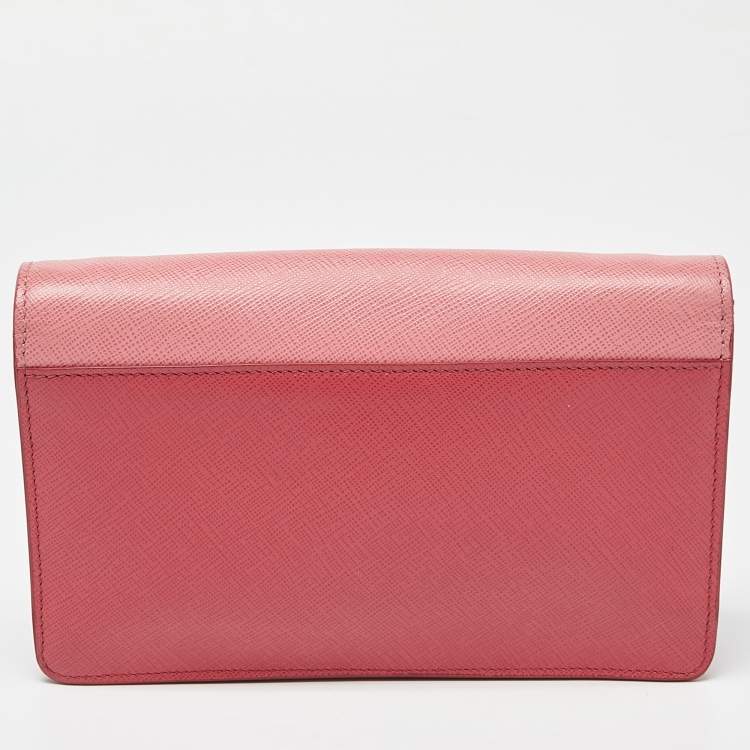 Pre Owned Prada Two Tone Pink Leather Convertible Flap Crossbody Bag