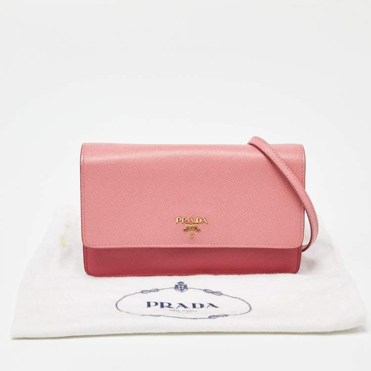 Pre Owned Prada Two Tone Pink Leather Convertible Flap Crossbody Bag