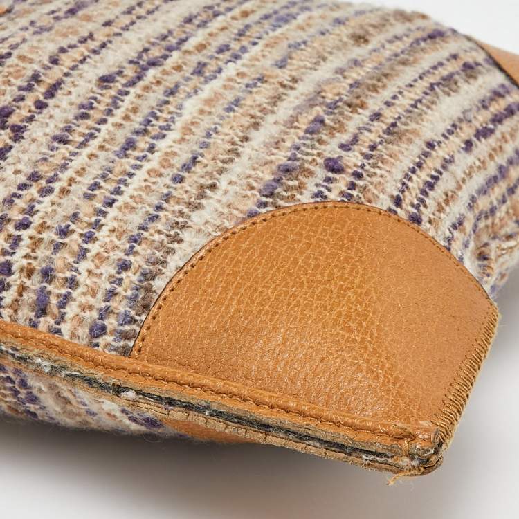 Pre Owned Prada Beige Tweed and Leather Stuoia Tote