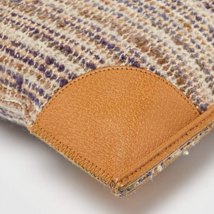 Pre Owned Prada Beige Tweed and Leather Stuoia Tote